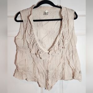 ART Ateliers Rare Toggery Beige Ruffle Unique Button Up Blouse M/8
